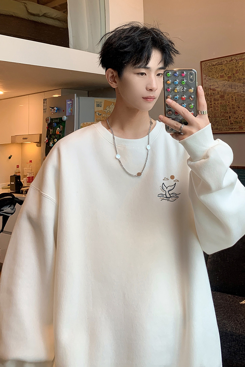 已注册/华棉秋季新白色鲸鱼印花卫衣男生宽松外套WY7566/P35,男装卫衣,电商B316