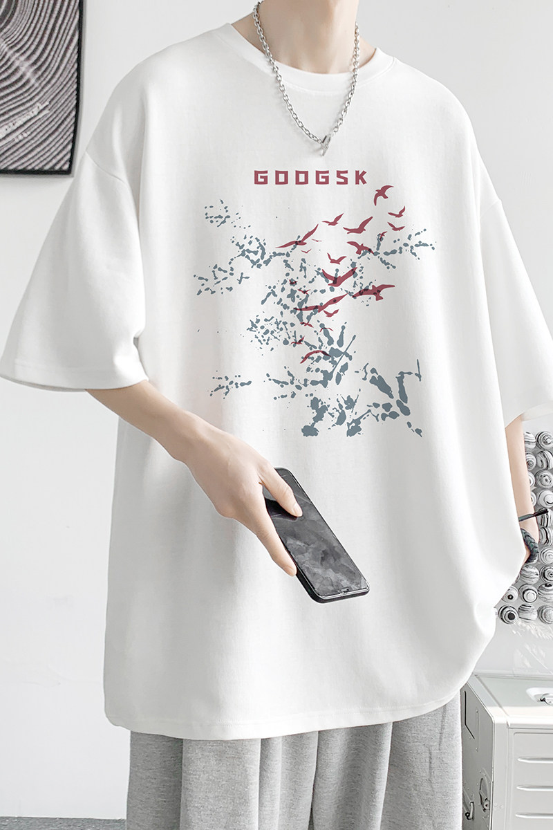 已注册/夏季飞鸟印花短袖T恤男运动大码体恤打底衫DT6066/P25,男装T恤,电商B316