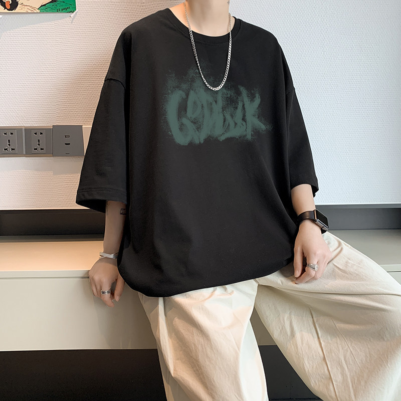 wassuphappy短袖t恤男士夏季薄款涂鸦宽松半袖青少年休闲五分袖,男装T恤,电商B316