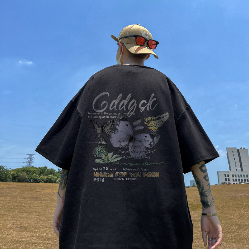 已注册/夏季卡通蝴蝶印花短袖T恤男宽松体恤打底衫DT0299/P25,男装T恤,电商B316