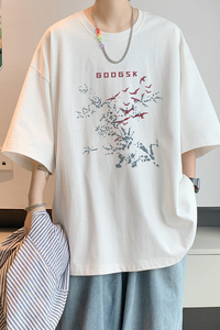 已注册/夏季文艺卡通飞鸟短袖T恤男大码体恤打底衫DT6066/P25图片