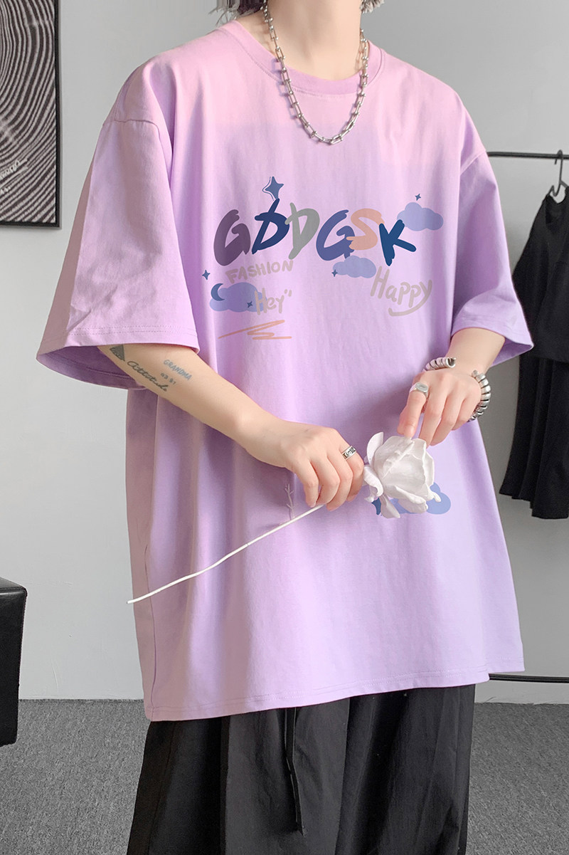 已注册/夏季紫色清新印花短袖T恤男大码体恤打底衫DT8471/P25,男装T恤,电商B316