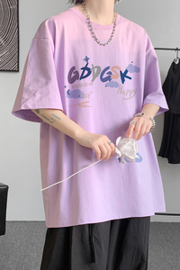 已注册/夏季紫色清新印花短袖T恤男大码体恤打底衫DT8471/P25图片