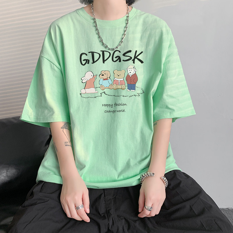 已注册/重磅新夏季黑色动物印花短袖男T恤宽松体恤DT0369/P25,男装T恤,电商B316