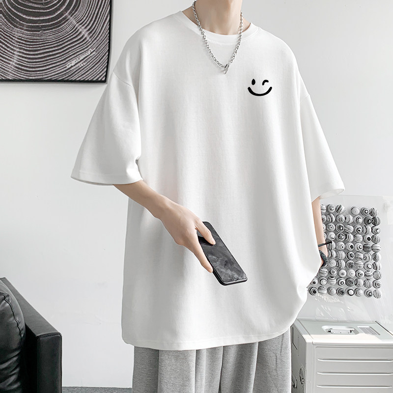 已注册/重磅新夏季白色笑脸印花T恤圆领短袖男体恤DT2888/P25,男装T恤,电商B316