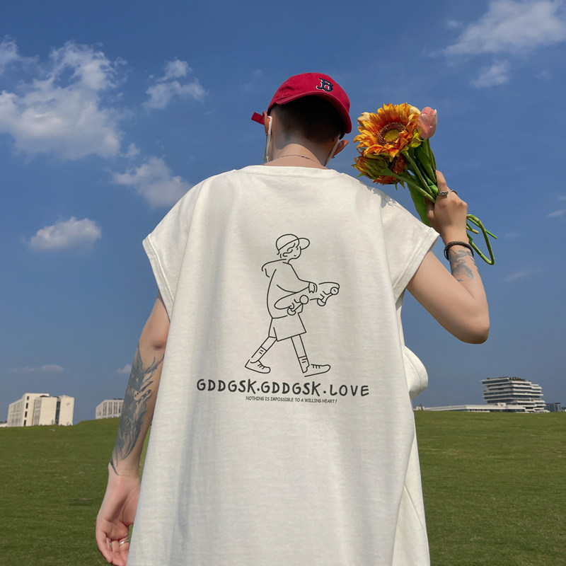 已注册/夏季极简风印花背心情侣男宽松坎肩打底衫 BX0522/P25图片