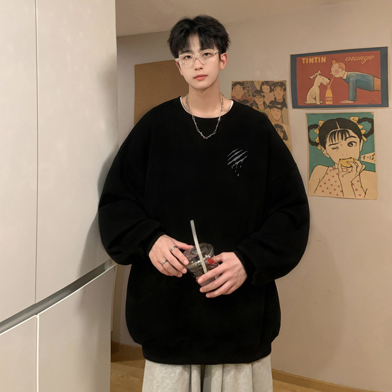 美式咖色卫衣男生春秋cleanfit打底衫高街户外青少年冬季重磅外套,男装卫衣,电商B316