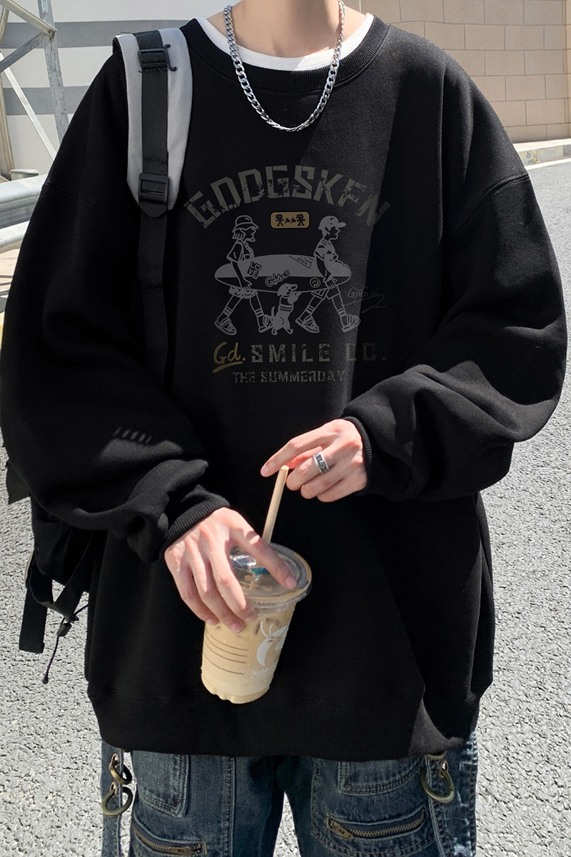 已注册/华棉秋季新黑色潮牌卫衣套头男宽松打底衫WY9638/P35,男装卫衣,电商B316