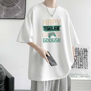 已注册/夏季黑色经典印花短袖T恤男大码体恤打底衫DT8720/P25图片
