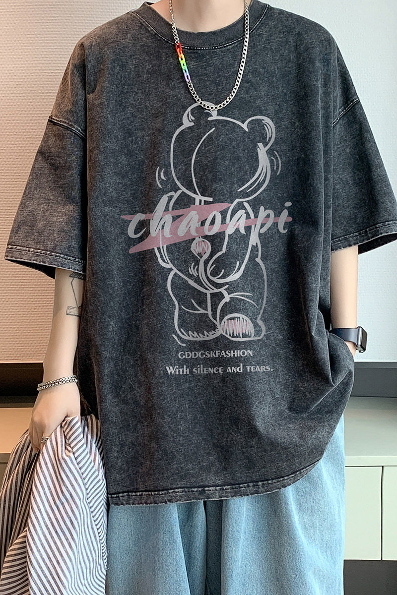 水洗重磅新款夏季小熊休闲短袖T恤男生宽松打底衫体恤DT7269/P35,男装T恤,电商B316