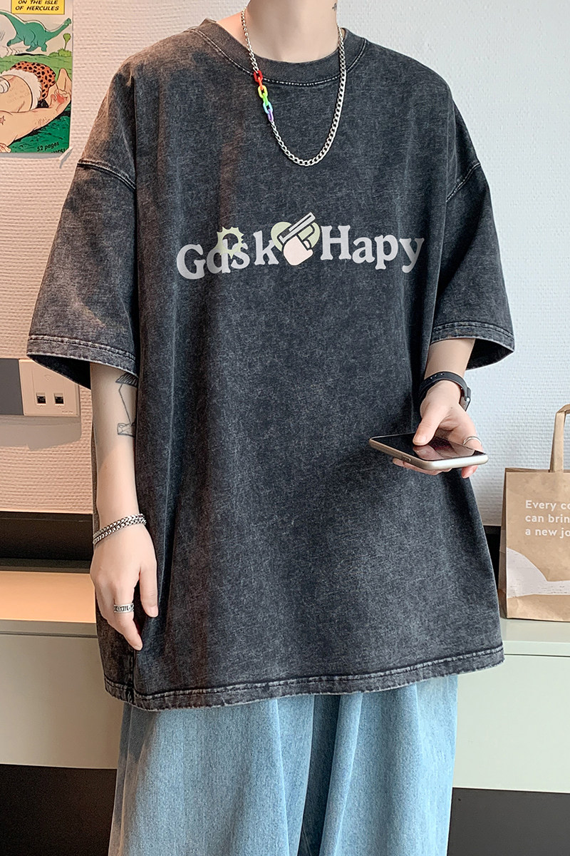 水洗重磅新款夏季港风印花短袖T恤男生宽松打底衫体恤DT5670/P35,男装T恤,电商B316