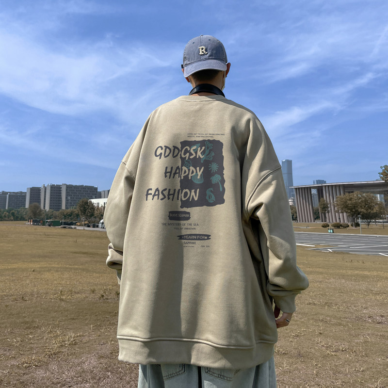 已注册/秋季外景圆领港风男学生长袖打底衫外套WY9142/P35加绒P45,男装卫衣,电商B316