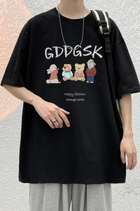 已注册/重磅新夏季黑色动物印花短袖男T恤宽松体恤DT0369/P25图片