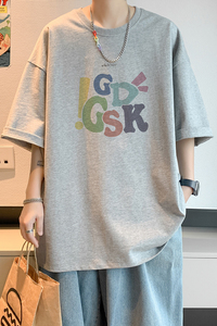 已注册/夏季浅灰色休闲短袖T恤男生宽松体恤打底衫DT7155/P25图片