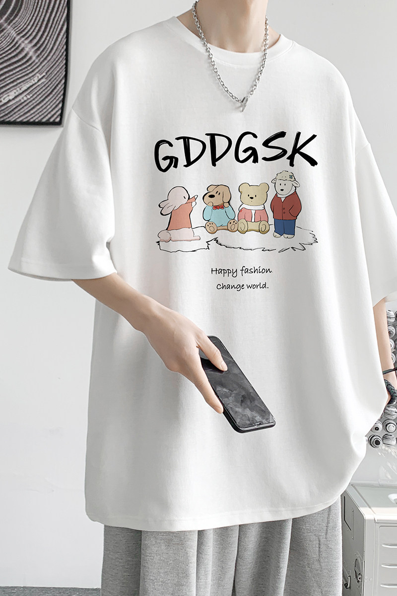 已注册/重磅新夏季白色动物印花短袖T恤大码男体恤DT0369/P25,男装T恤,电商B316