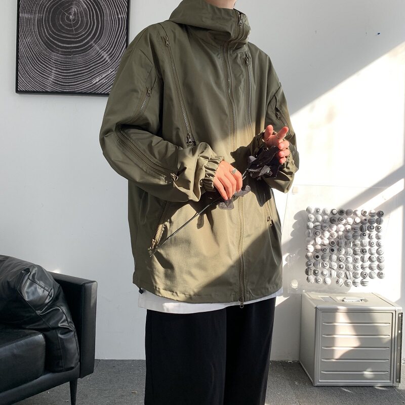抖音秋冬季连帽夹克男生宽松外套冲锋衣防水JK8333/P100加棉P120,男装夹克,电商B316