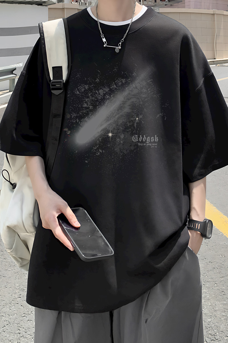已注册/夏季外景纯棉新款潮圆领短袖T恤男宽松体恤衫DT9658/P25,男装T恤,电商B316