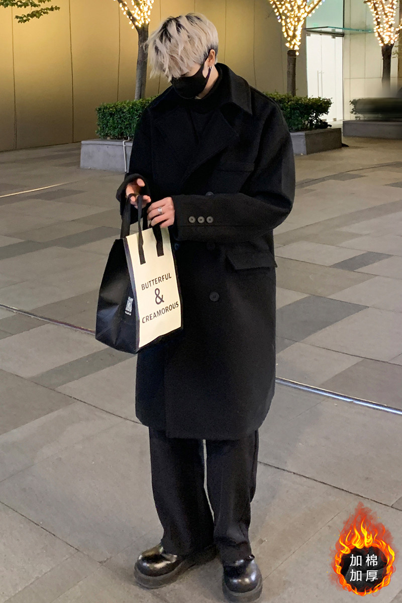 秋冬雅痞过膝宽松中长款毛呢大衣男气质英伦风衣外套MN9538/P100,男装毛呢大衣,电商B316