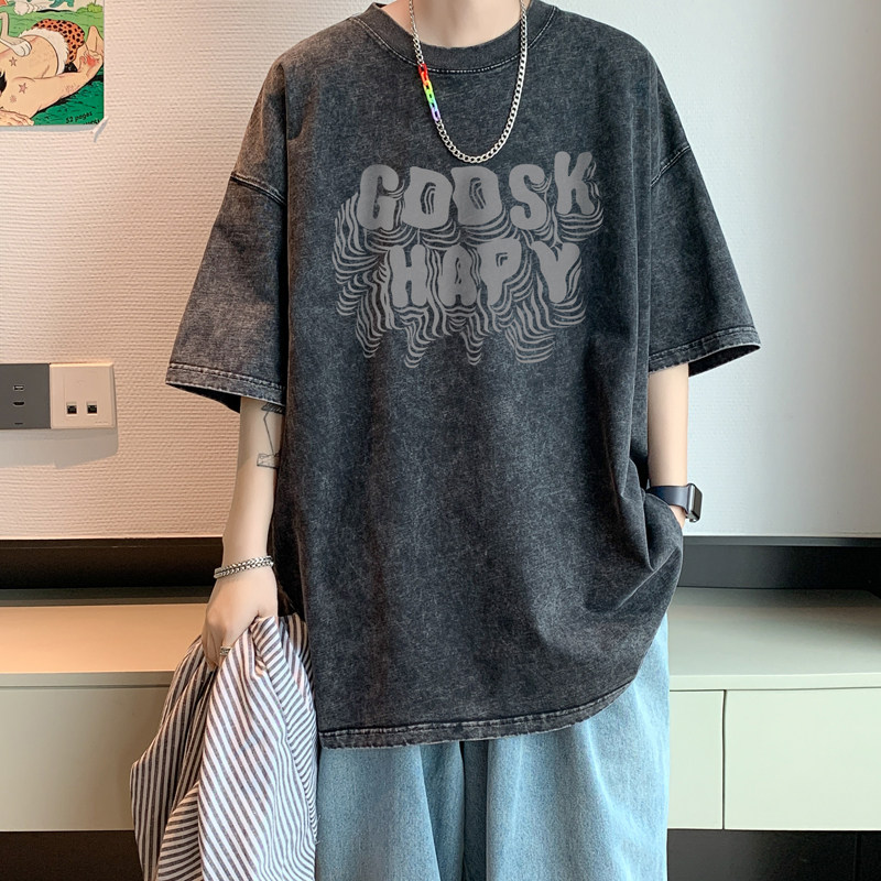 水洗重磅新款夏季复古美式短袖T恤男生大码打底衫体恤DT2844/P35,男装T恤,电商B316