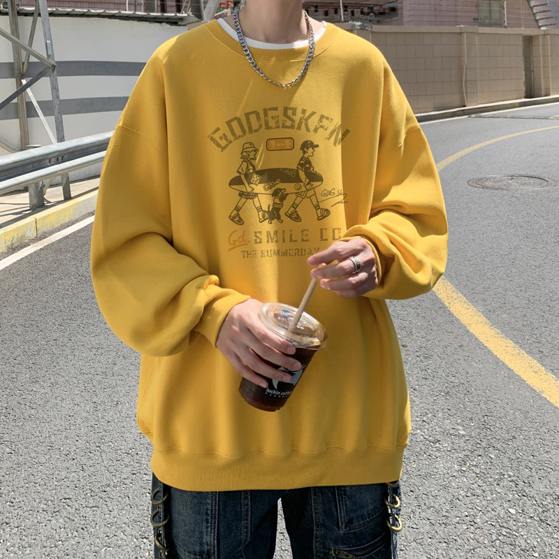 已注册/华棉秋季新咖啡色复古卫衣男生宽松打底衫WY9638/P35,男装卫衣,电商B316