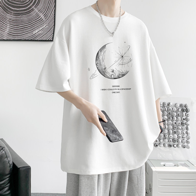 已注册/夏季白色星球印花短袖T恤男大码体恤打底衫DT4900/P25图片
