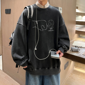 水洗秋季新潮流学院风圆领卫衣男生宽松外套打底衫WY5516/P60图片