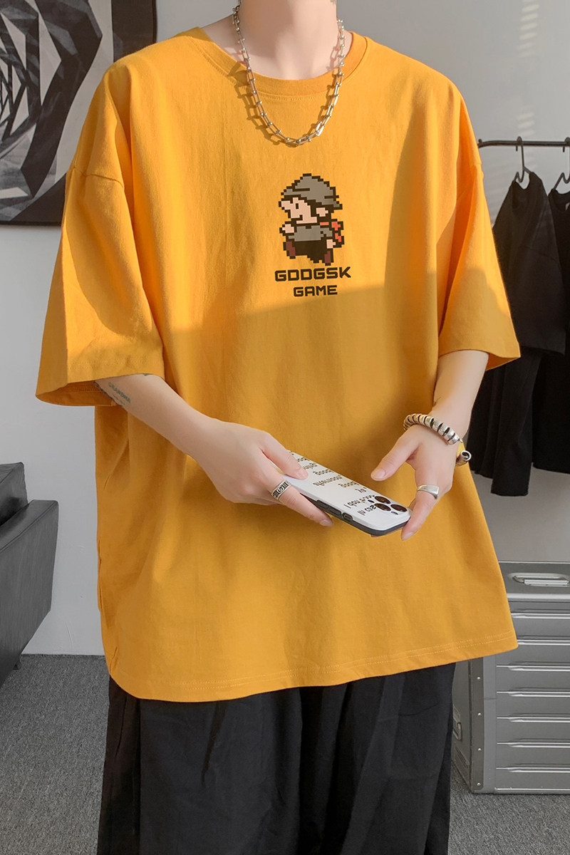 已注册/夏季黄色韩版印花短袖T恤男大码体恤打底衫DT7723/P25,男装T恤,电商B316