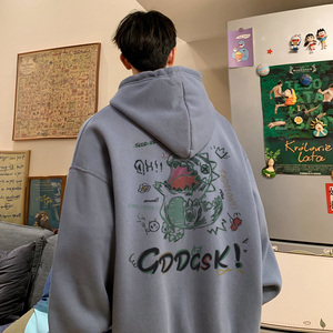wassup happy小恐龙连帽卫衣男款春秋季潮牌重磅硬挺宽松休闲外套图片