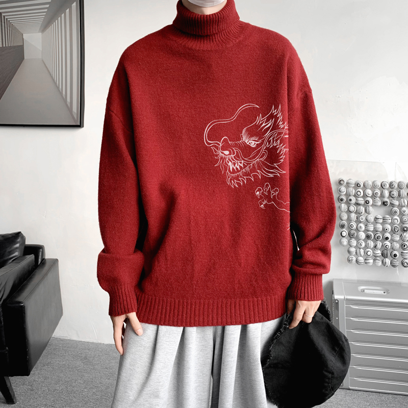 已注册/2024秋冬新年款高领针织毛衣男红色宽松打底衫MY9545/P45，男装针织衫/毛衣，电商B316