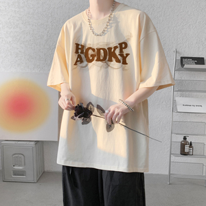 已注册/夏季新港风印花短袖T恤男生纯棉体恤打底衫DT3586/P25图片