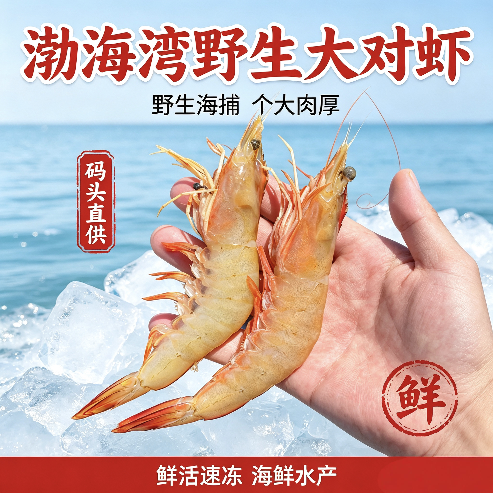 野生海捕大对虾渤海湾大海虾图片