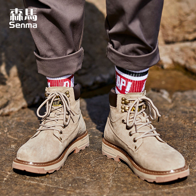 森马马丁靴男款英伦风2025年保暖秋冬款大黄靴中帮潮加绒短靴子