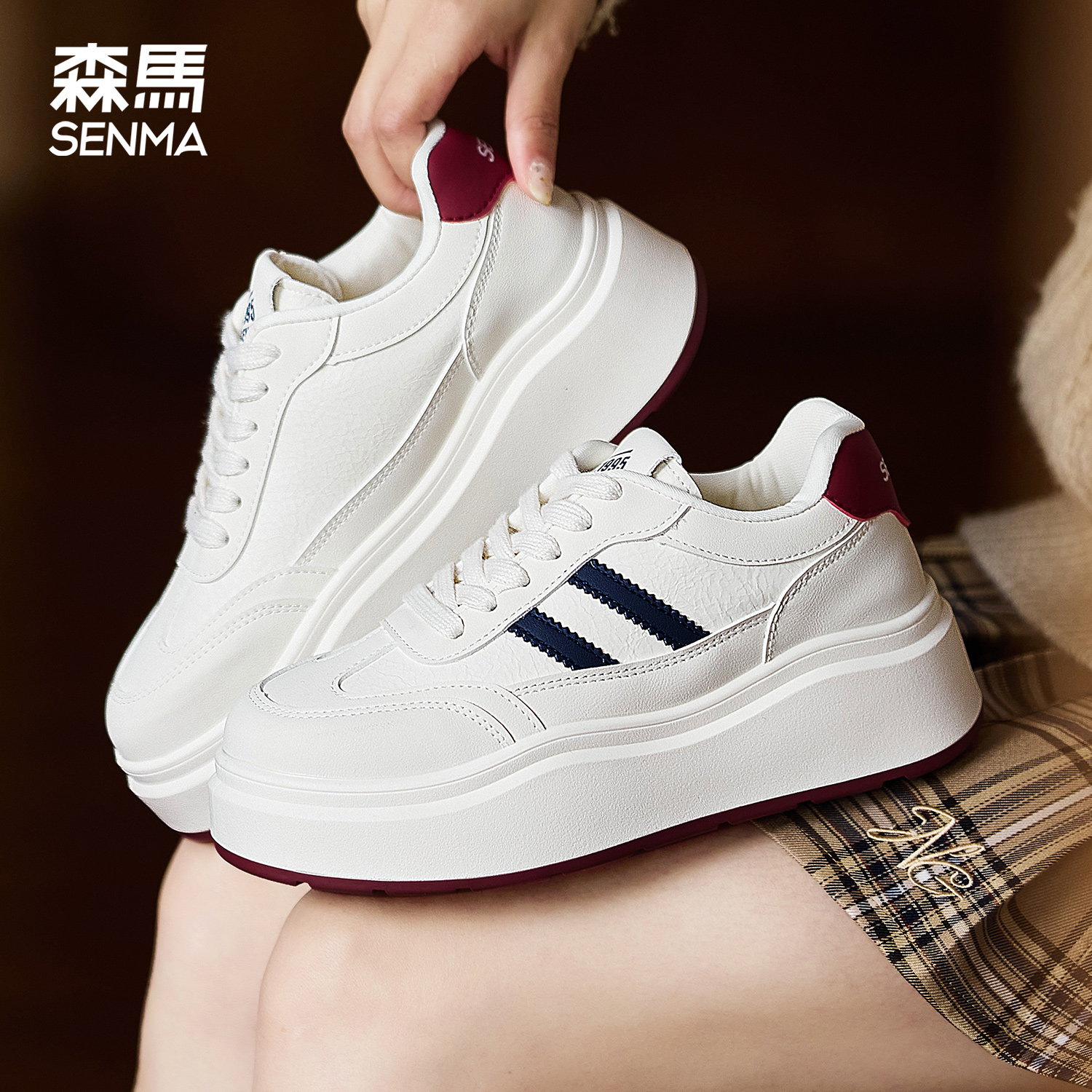 森马厚底板鞋女休闲小白鞋