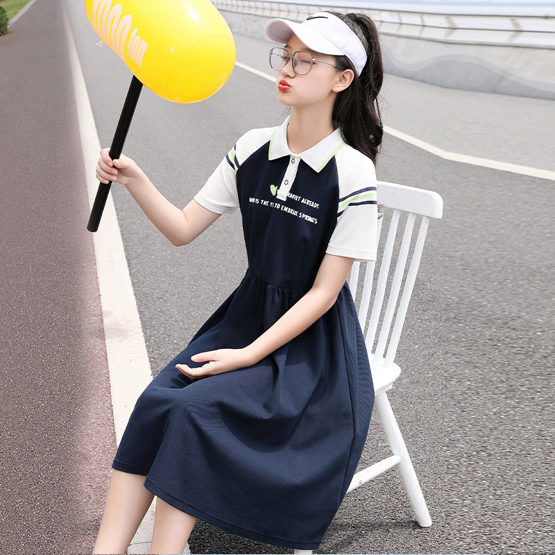 连衣裙运动服POLO裙少女夏装初中生撞色新款高中女孩休闲学生潮