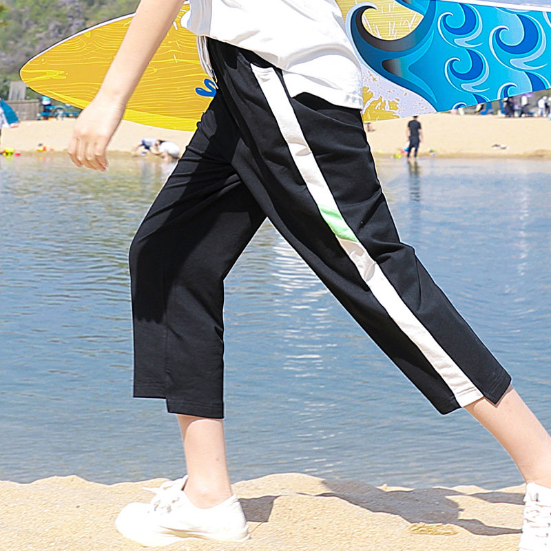 直筒裤子少女夏装大童新款初中高中学生宽松休闲运动薄款七分中裤