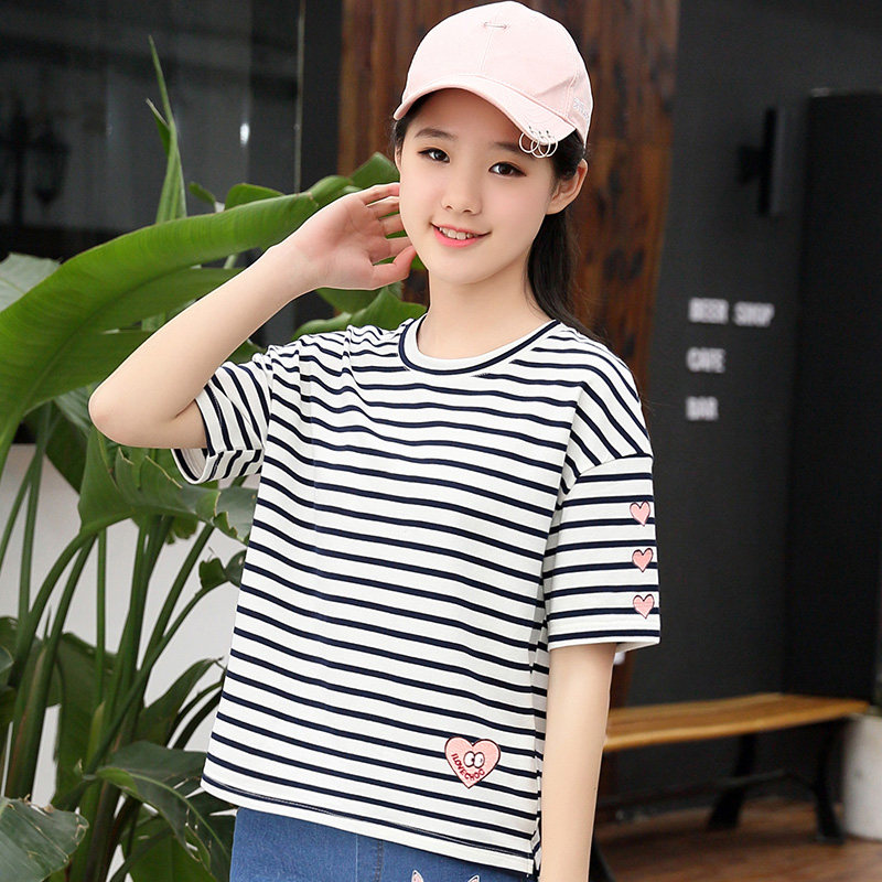 girl Korean Edition Self cultivation Short sleeved stripe T-shirt T-shirts Easy summer new pattern Middle school student Summer wear Junior school student jacketin the Women's clothing/Boutique , T-shirt  category - from Buy2taobao.com to provide professional Taobao agent buy service