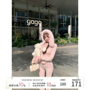 项天鹅er 韩系一整套深冬穿搭2025冬季新款毛领连帽上衣裤子套装