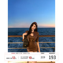 一字肩包臀裙性感裙子 新款 项天鹅er 抹胸皮裙连衣裙女2025秋季