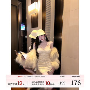 项天鹅er 蕾丝吊带连衣裙女2025冬季新款名媛包臀裙气质抹胸裙子