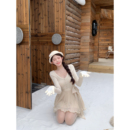 V领拼接收腰a字裙长袖 新款 气质裙子 针织连衣裙2025冬季 项天鹅er