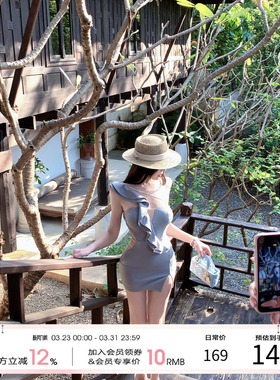 项天鹅er 法式斜肩连衣裙女2026早春新款纯欲包臀裙设计感裙子