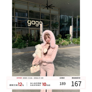 子套装 项天鹅er 毛领连帽上衣裤 新款 韩系一整套深冬穿搭2025冬季