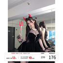 a字裙收腰生日裙子 法式 项天鹅er 黑色丝绒连衣裙女2025秋冬新款