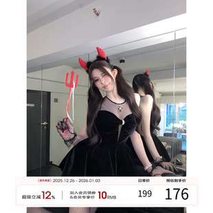 a字裙收腰生日裙子 法式 项天鹅er 黑色丝绒连衣裙女2025秋冬新款