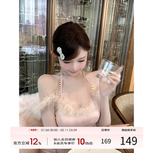 项天鹅er 法式吊带连衣裙女2025冬季新款纯欲拼接包臀裙生日裙子