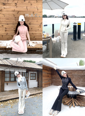 项天鹅er 白色加绒针织裤子女2025冬季加厚休闲裤修身直筒长裤