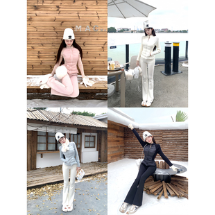 项天鹅er 白色加绒针织裤子女2025冬季加厚休闲裤修身直筒长裤