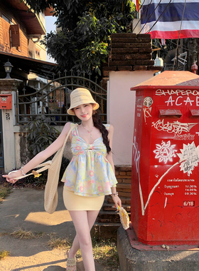 天鹅er【清迈糖豆】显瘦时尚夏季印花时尚套装E26Y20004+E25Q0905