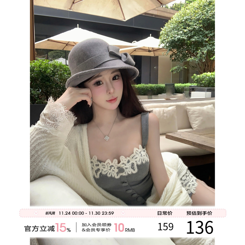 项天鹅er 蕾丝拼接吊带连衣裙女2025秋季新款抹胸a字裙纯欲裙子