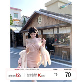 高级裙子 新款 粉色针织连衣裙女2025冬季 性感包臀裙长袖 项天鹅er